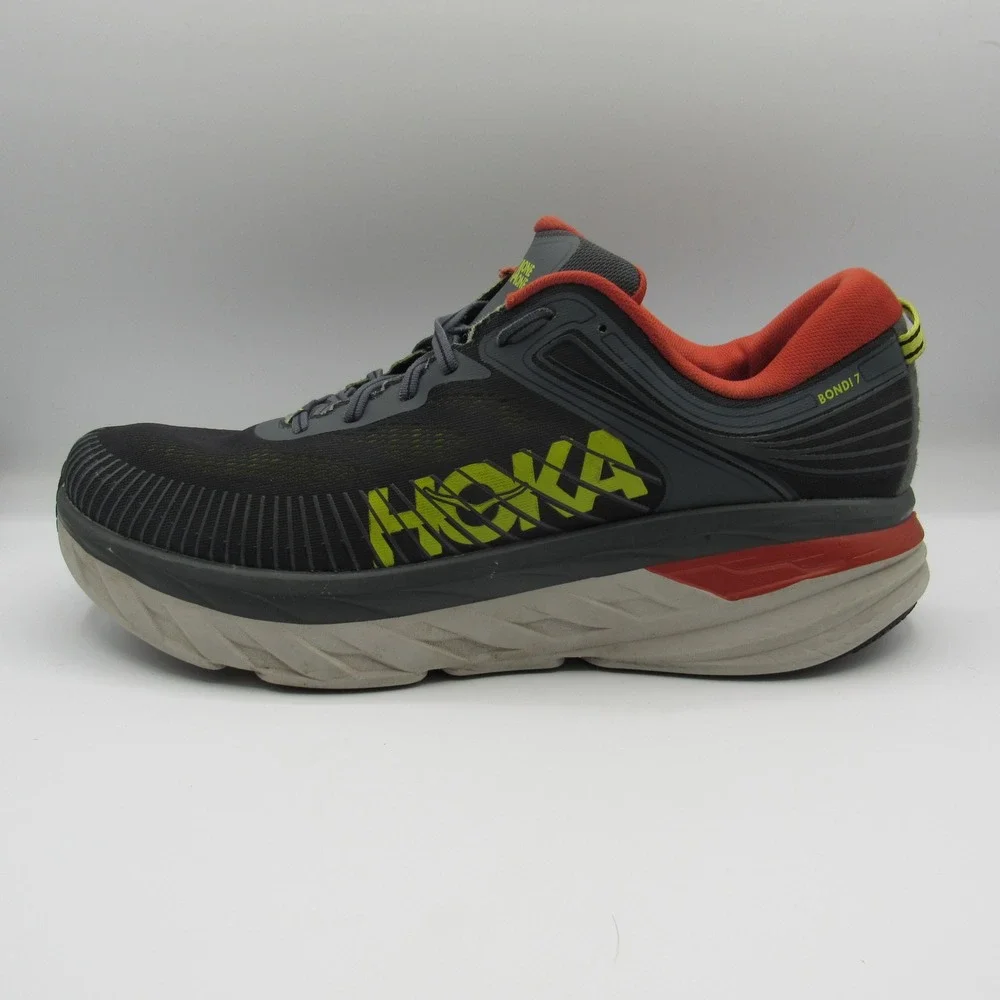 Hoka Bondi 7 Running Shoes Mens 14 Wide Grey Orange Good Cushion Road Sneakers